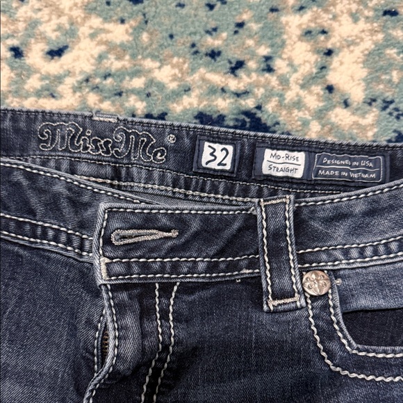 Miss Me Blue Denim Bootcut Jeans with Black & Silver Embroidered Pockets - Picture 2 of 9